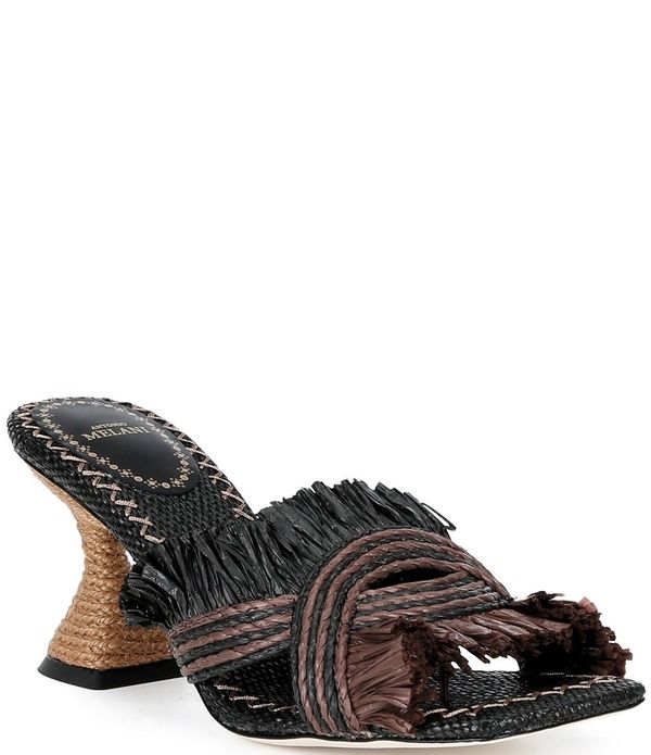 アントニオ メラーニ レディース シューズ サンダル フリンジ Antonio Melani Ollie Fringe Raffia Slide Sandals BlackChocolateMulti