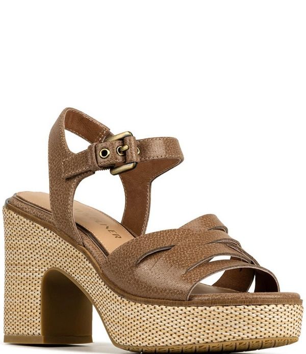ドナルドプリネール レディース シューズ サンダル プラットフォーム レザー ヒール Donald Pliner Tyna Leather Woven Raffia Block Heel Platfo
