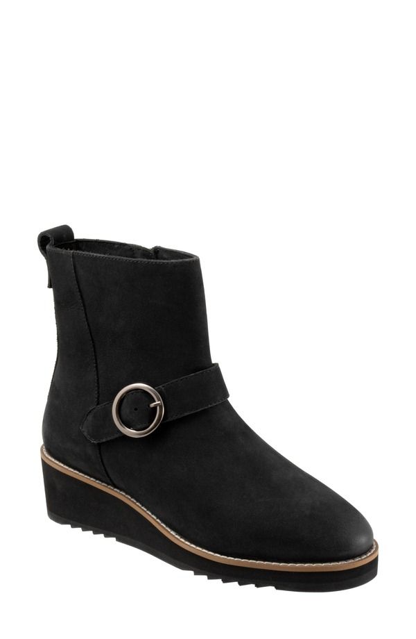 ソフトウォーク レディース シューズ ブーツ・レインブーツ プラットフォーム SoftWalk Westland Platform Wedge Bootie Women BLACK NUBUCK ブラ