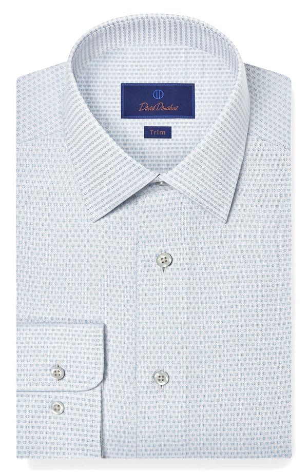 デイビッドドナヒュー メンズ トップス シャツ コットン Davidonahue Trim Fit Micro Dobby Cotton Dresshirt PEARL SKY パール