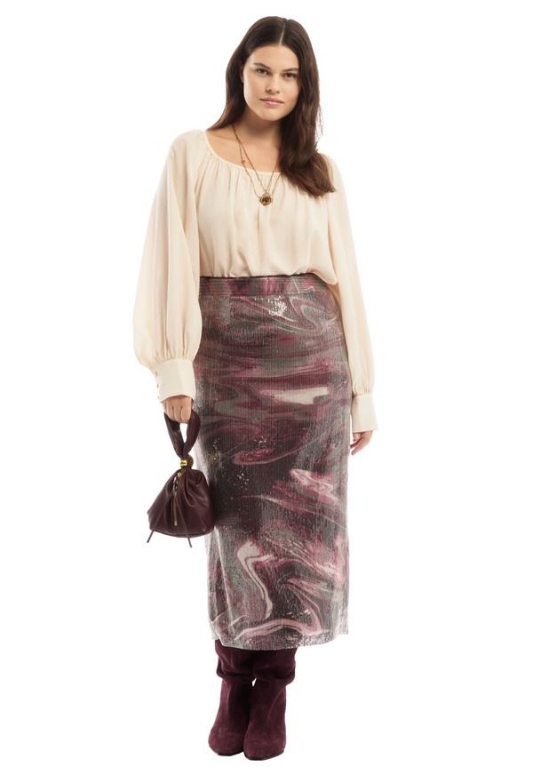 ジューンプラスヴィ レディース ボトムスカート プラスサイズ メッシュ ミディ スパンコール June Vie Sequined Mesh Column Midi Skirt Plus Regular