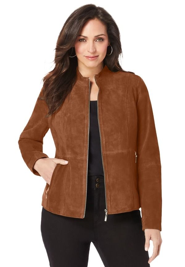 ジェシカロンドン レディース アウター ジャケット・ブルゾン プラスサイズ スエード Jessica London Suede Zip Front Jacket Plus Regular COGNAC