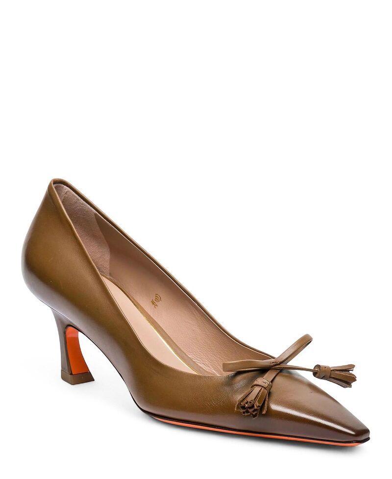サントーニ レディース シューズ パンプス レザー ヒール Santoni Womens MidHeel Patent Leather Pumps Brown ブラウン