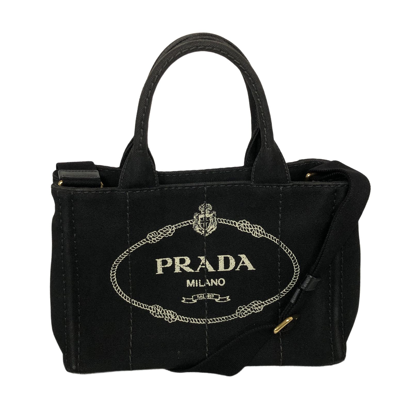 PRADA プラダ ミニカナパ 2WAY トートバッグ 1BG439 キャンバス レディース ブラック ショルダーストラップあり 中古 T11406911