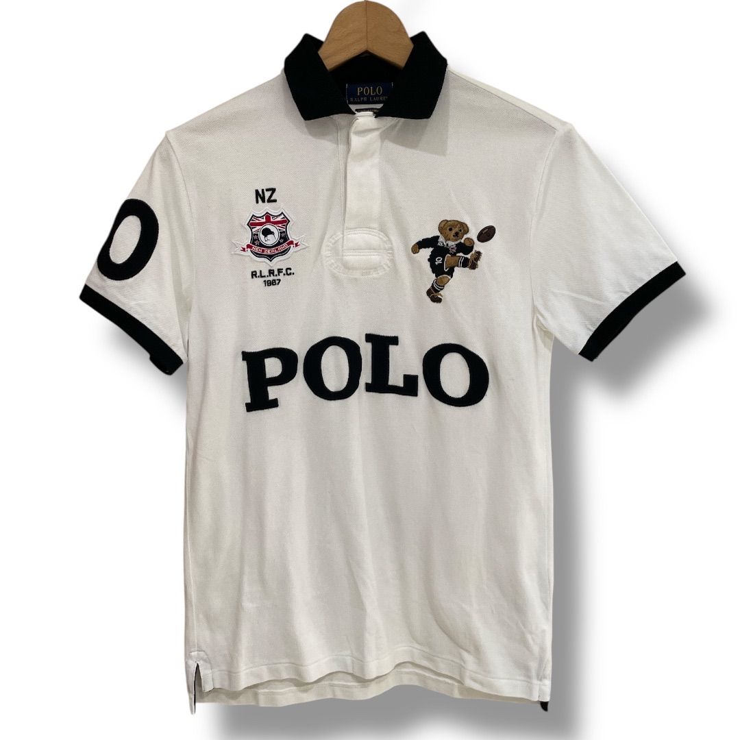 POLO RALPH LAUREN ポロ ラルフローレン ポロベア半袖ポロシャツ 2019年 ラグビーワールドカップ限定 キッカーベアコレクション ニュージーランドモデル ホワイト 白 Sサイズ メンズ 夏 ゴーゴー古着セントラルパーク名古屋店No.2138