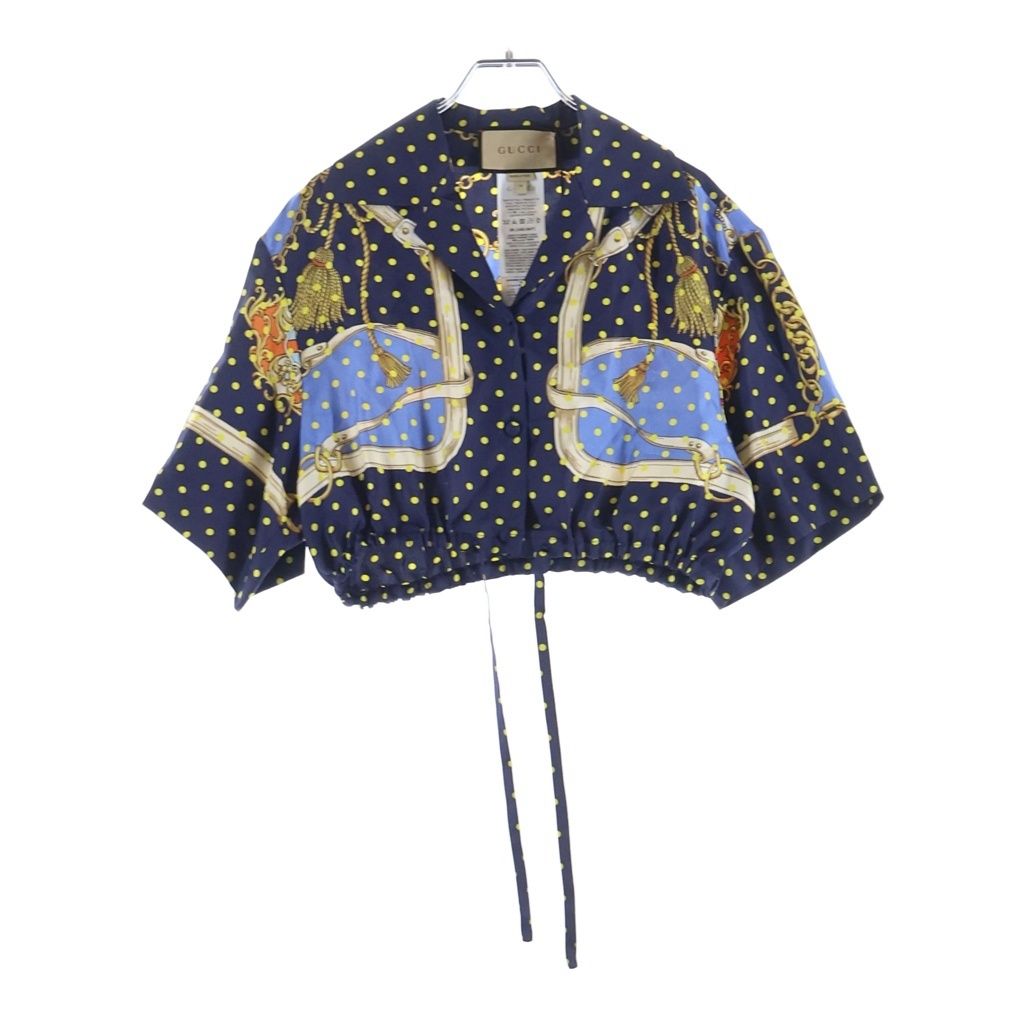GUCCI (グッチ) 短丈 ZANUR シルクシャツ ネイビー #38 744796