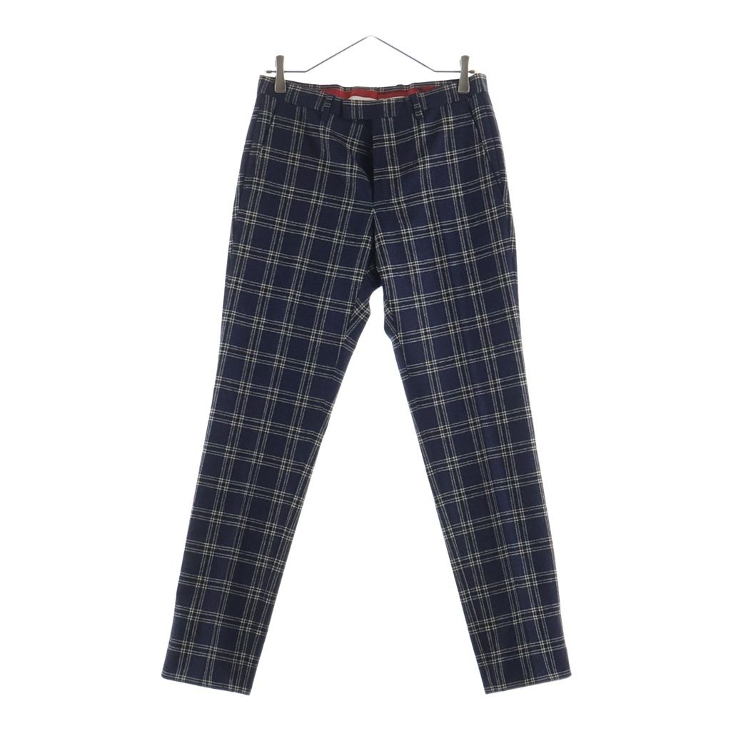 GUCCI グッチ セットアップスーツ チェック総柄 ウール ダブルブレスト テーラードジャケット スラックスパンツ ネイビー 553U12 GUCCI (グッチ) セットアップスーツ チェック総柄 ウール ダブル