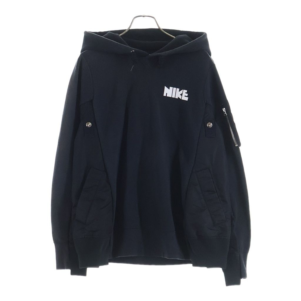 Sacai (サカイ) 20AW×NIKE Nsw Other Sports U Nrg Rh Hoodie ナイキ ロゴプリントナイロン切り替えプルオーバーパーカー ブラック S#CW2419