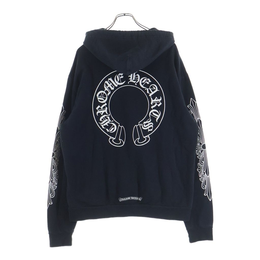 CHROME HEARTS (クロムハーツ) SWTSHRT PLVR 袖フローラル バックホースシュープリント スウェット プルオーバーパーカー ブラック