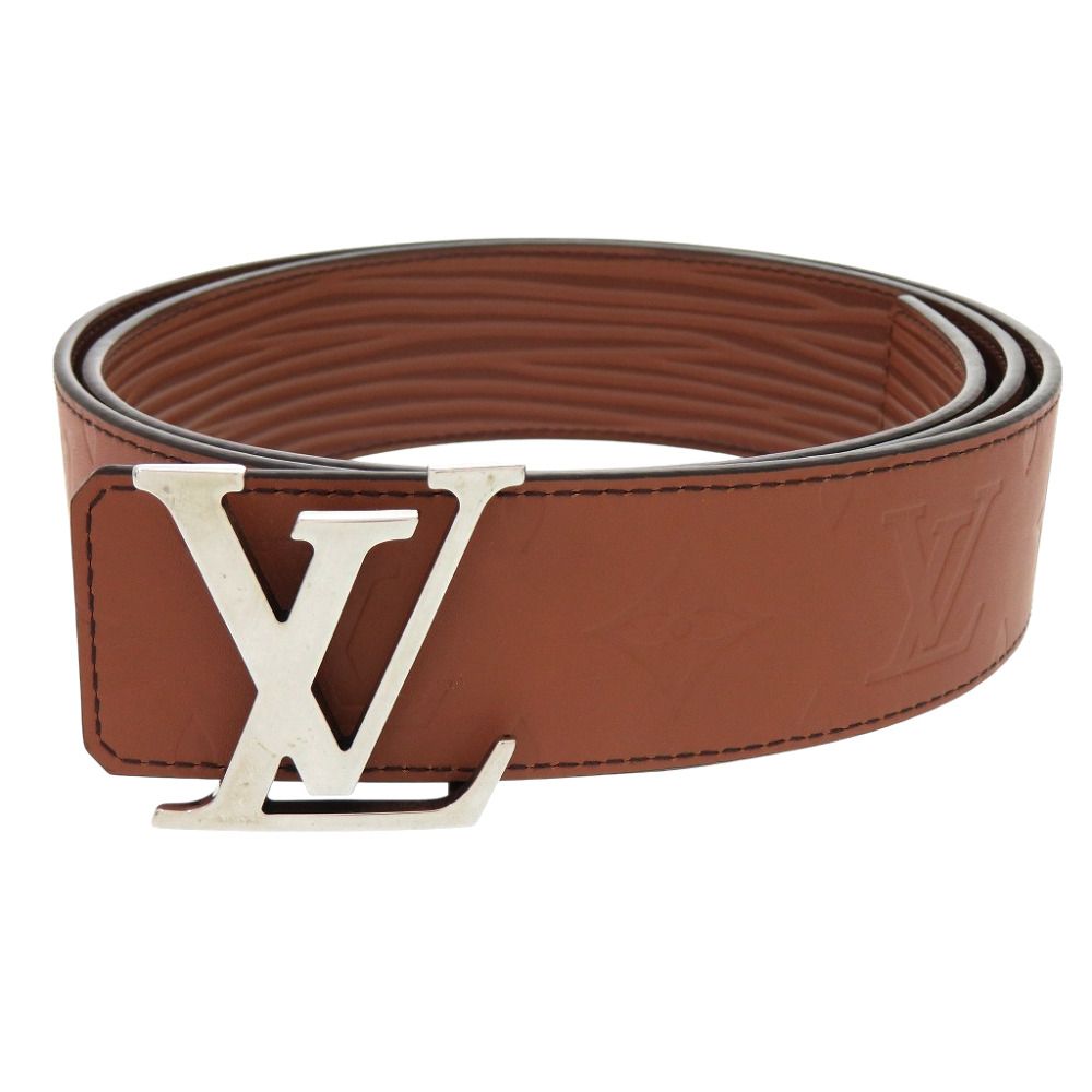 新品同様 ルイ ヴィトン LVイニシャル リバーシブル BC1243 レザー メタル ブラウン ベルト 茶 LV 1311 LOUIS VUITTON メンズ
