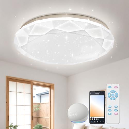 【Alexa対応】スマートLEDシーリングライト 8~10畳 リモコン付き スマホAPP操作 AlexaやEcho Bluetooth音声操作対応 2.4GHz 無段階調光調色 電球色 昼白色 昼光色 薄型 天井照明器具 45W 5600lm 常夜灯付き メモ