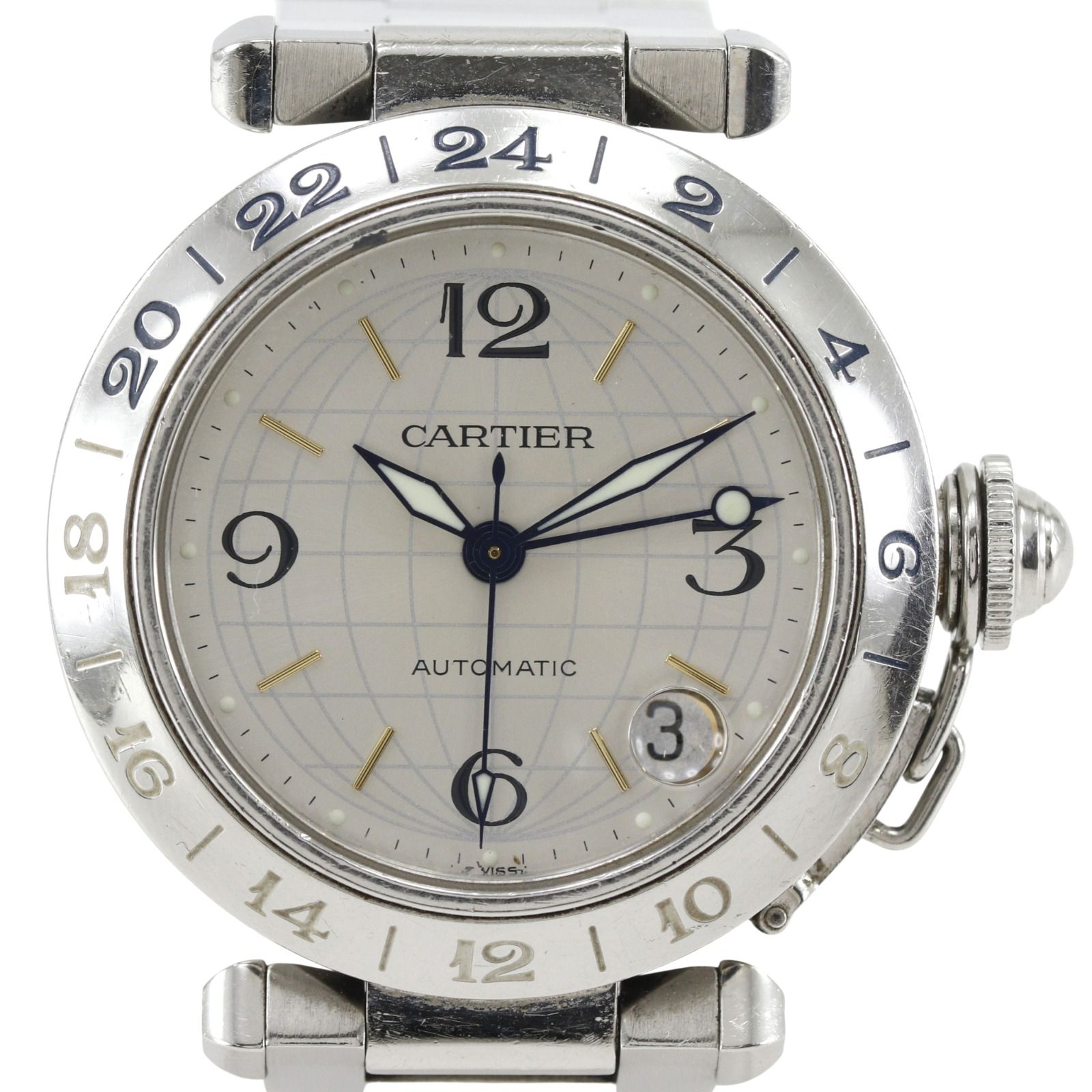 【CARTIER】カルティエ パシャC メリディアン GMT W31078M7 ステンレススチール 自動巻き アナログ表示 ユニセックス シルバー文字盤 腕時計