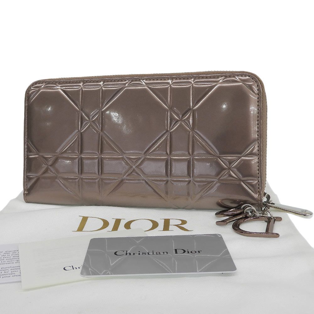 美品 ディオール Dior カナージュ ラウンド ファスナー 長財布