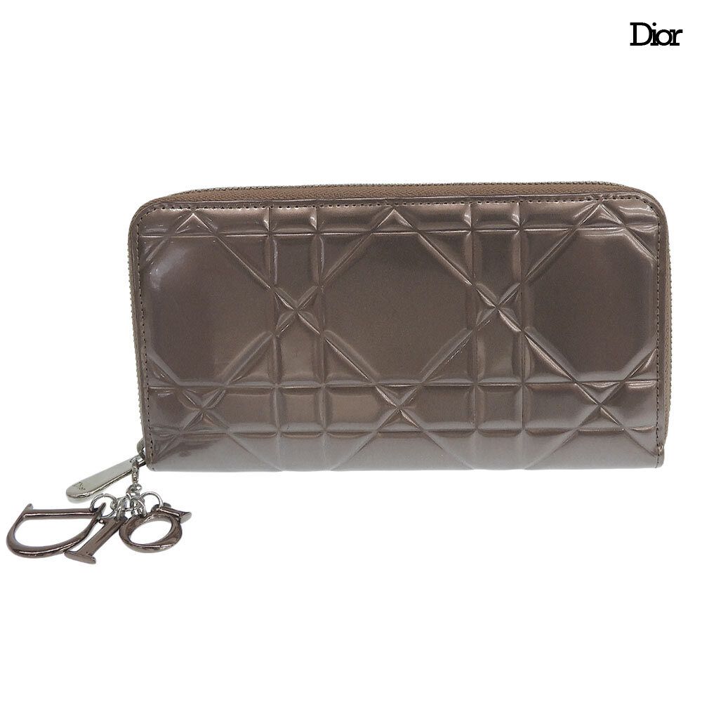 Dior カナージュ パテントレザー 長財布 美品 ディオール Dior カナージュ ラウンド ファスナー 長財布