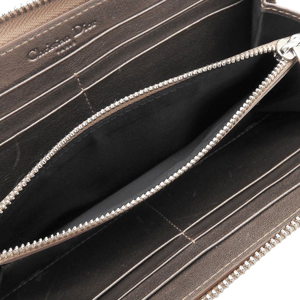 美品 ディオール Dior カナージュ ラウンド ファスナー 長財布