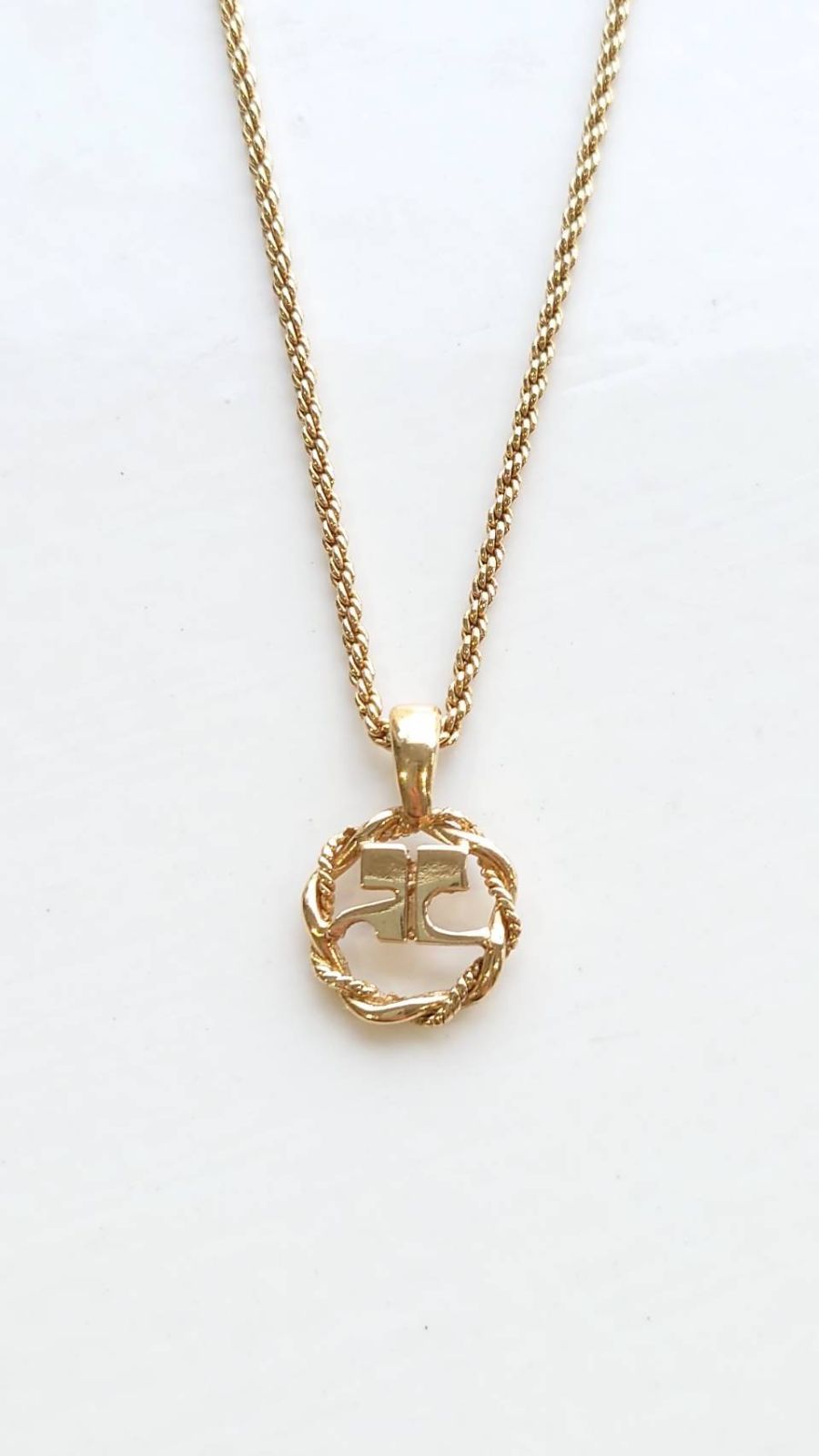 80-90’s Courreges AC Logo Twisted Frame Pendant Necklace