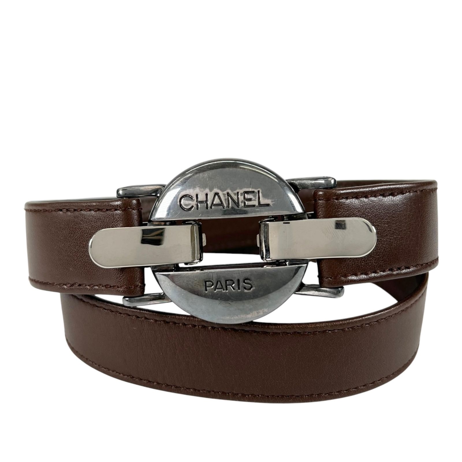 【中古】CHANEL シャネル ベルト ロゴサークルバックル ベルト 90g ブラウン レディース フロントロゴ