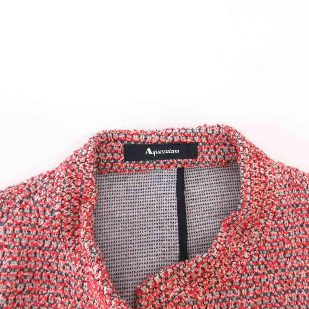 アクアスキュータム AQUASCUTUM ツイード ノーカラー ジャケット 10 赤