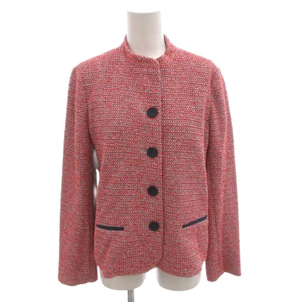 【破格】80s Aquascutum 製 ツイードカラーネップ 希少 アクアスキュータム AQUASCUTUM ツイード ノーカラー ジャケット 10 赤