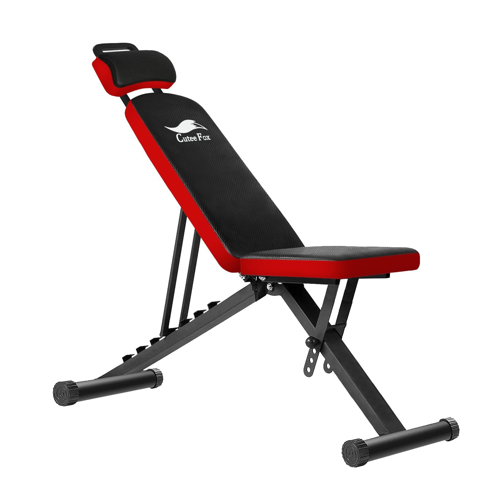 CuteeFox トレーニングベンチ インクラインベンチ デクラインベンチ 7段階調節 折り畳み式 耐荷重300KG 組立不要 フラットベンチ 収納便利 ホームジム ベンチプレス 筋トレ 日本語説明書付き 009-BHDJ (赤)