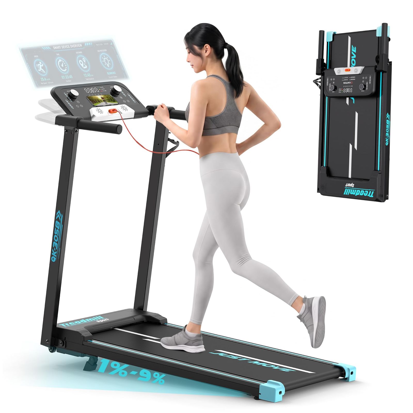 TENBOOM ランニングマシン ルームランナー ウォーキングマシン 折り畳み式 時速1~14km無段階調節 3.0HP高機能 傾斜9% コンパクト 電動 トレッドミル 薄型 耐荷重150KG 広幅走行面トレーニングマシン LCD ディスプレイ 省スペース 静