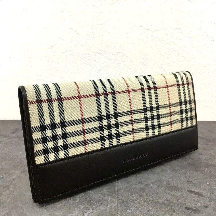 極美品 BURBERRY 長財布 ノバチェック ベージュ ブラウン レザー 551