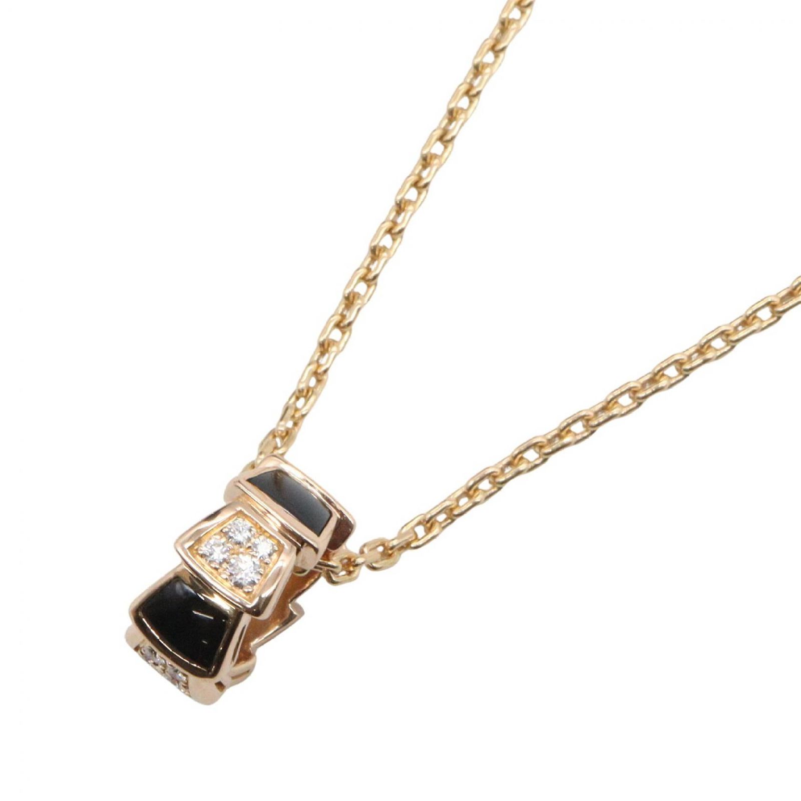 ブルガリ BVLGARI ネックレス セルペンティ オニキス ダイヤ ネックレス 首回42/44cm K18PG（ピンクゴールド） ダイヤモンド セルペンティ オニキス/ダイヤ ネックレス