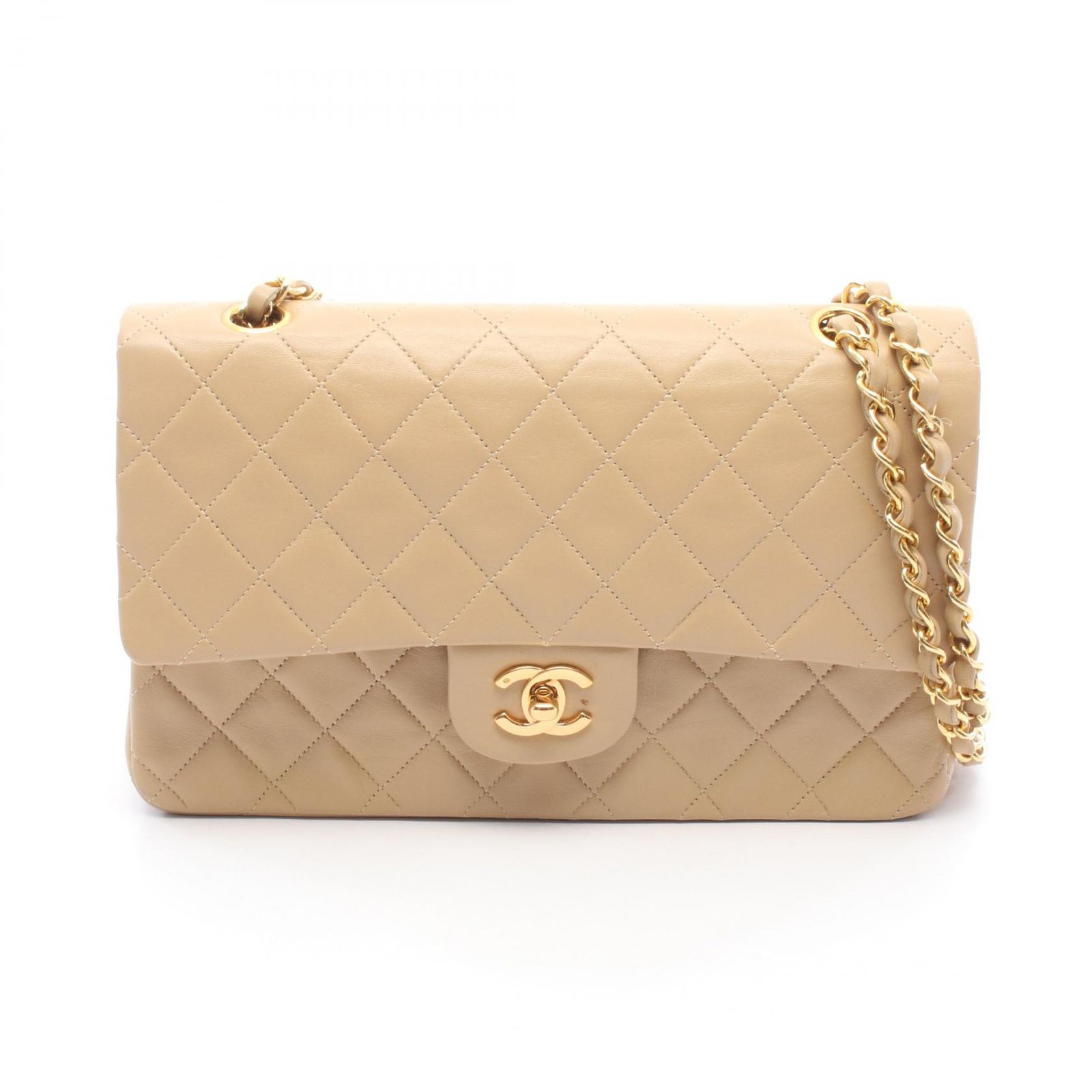 シャネル CHANEL ショルダーバッグ マトラッセ Wフラップ ベージュ ラムスキン（羊革） マトラッセ ダブルフラップ チェーンショルダー レディース Used A