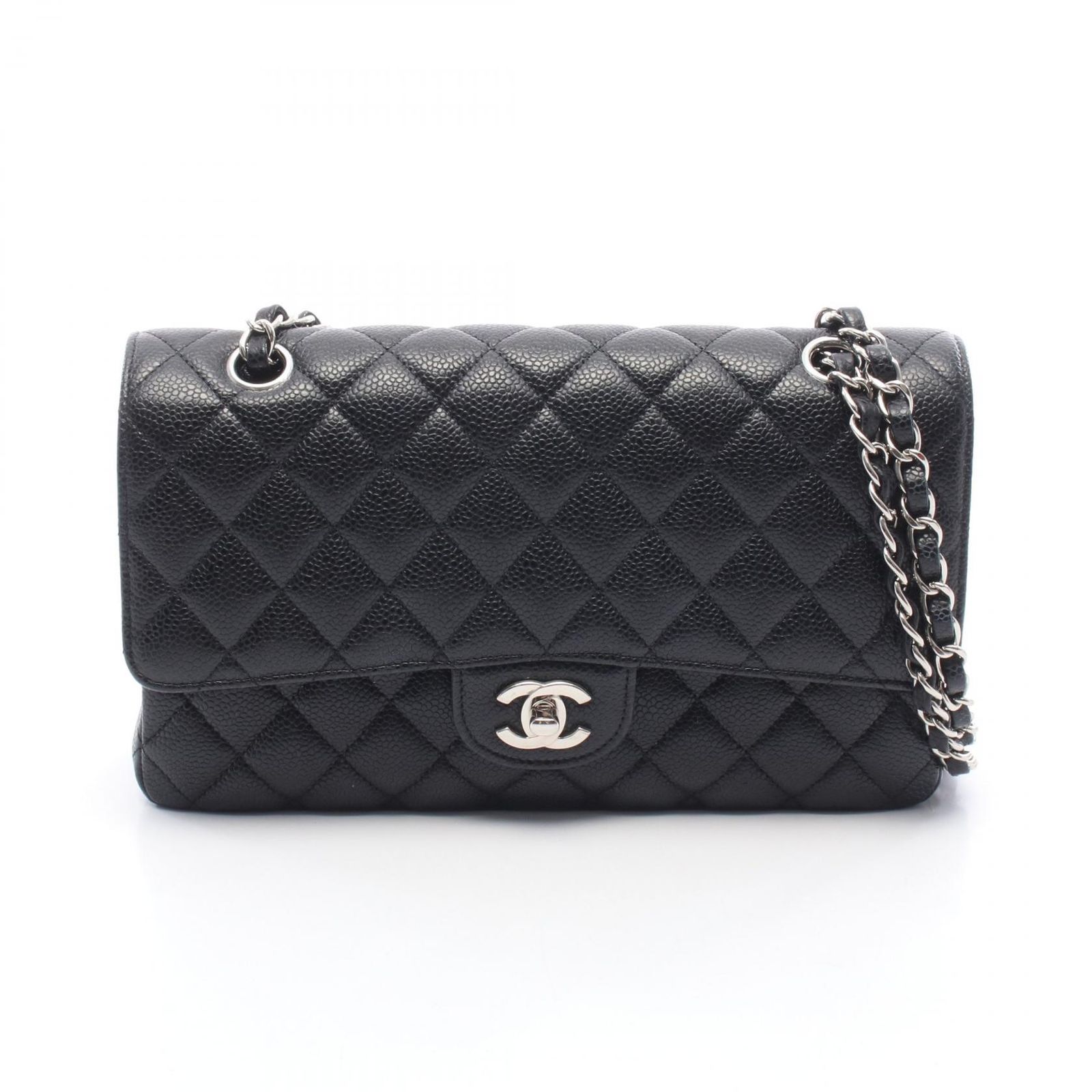 シャネル CHANEL ショルダーバッグ マトラッセ Wフラップ ブラック キャビアスキン(グレインドカーフ) マトラッセ ダブルフラップ チェーンショルダー レディース