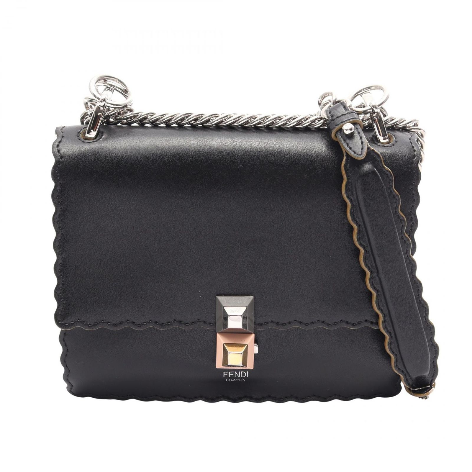 フェンディ FENDI ショルダーバッグ MINI KAN I ミニ キャナイ 8M0381 ブラック レザー キャナイ スモール チェーンショルダー レディース Used B
