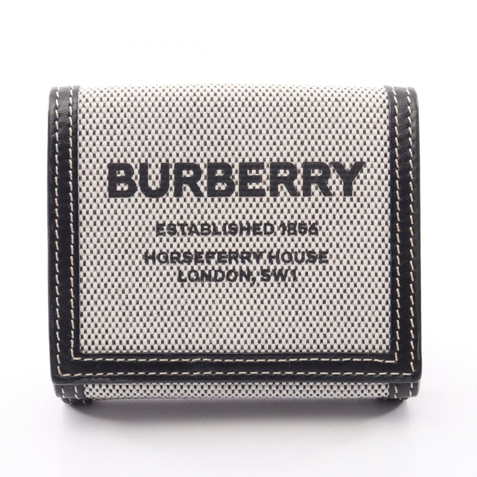 バーバリー BURBERRY 三つ折り財布 ホースフェリー ブラック/ホワイト/ブラウン キャンバス レザー ホースフェリー 二つ折り財布 レディース Used B 20,325円