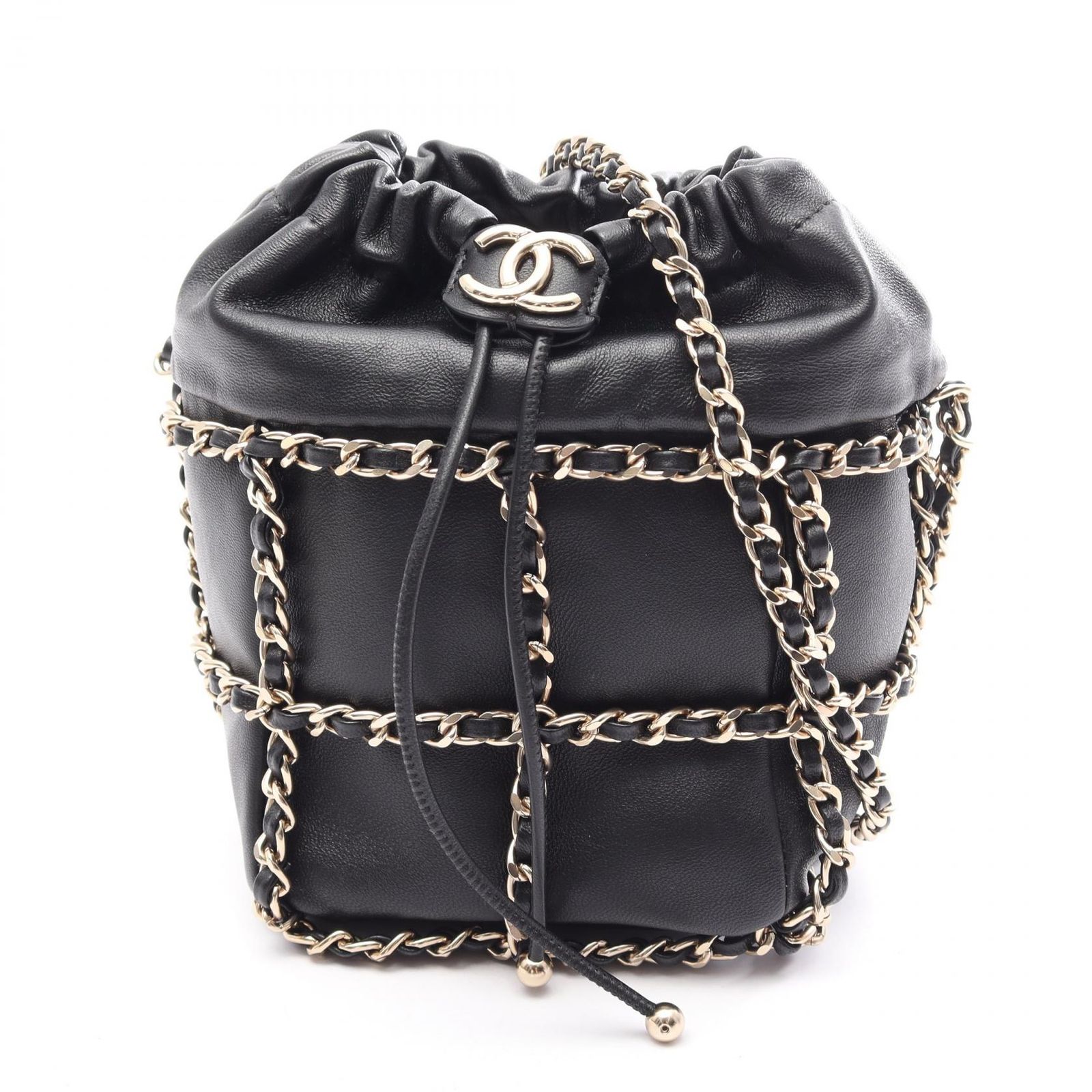 シャネル CHANEL ショルダーバッグ ココマーク 巾着 AS2313 ブラック ラムスキン（羊革） ドローストリング バケットバッグ スモール レディース Used A