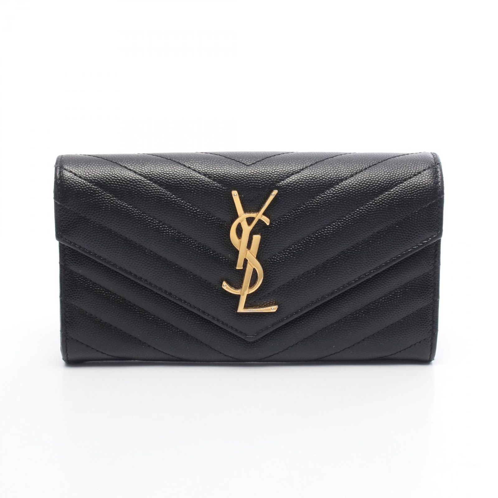 サンローランパリ SAINT LAURENT PARIS 札入れ モノグラム ブラック レザー 二つ折り長財布 レディース Used B