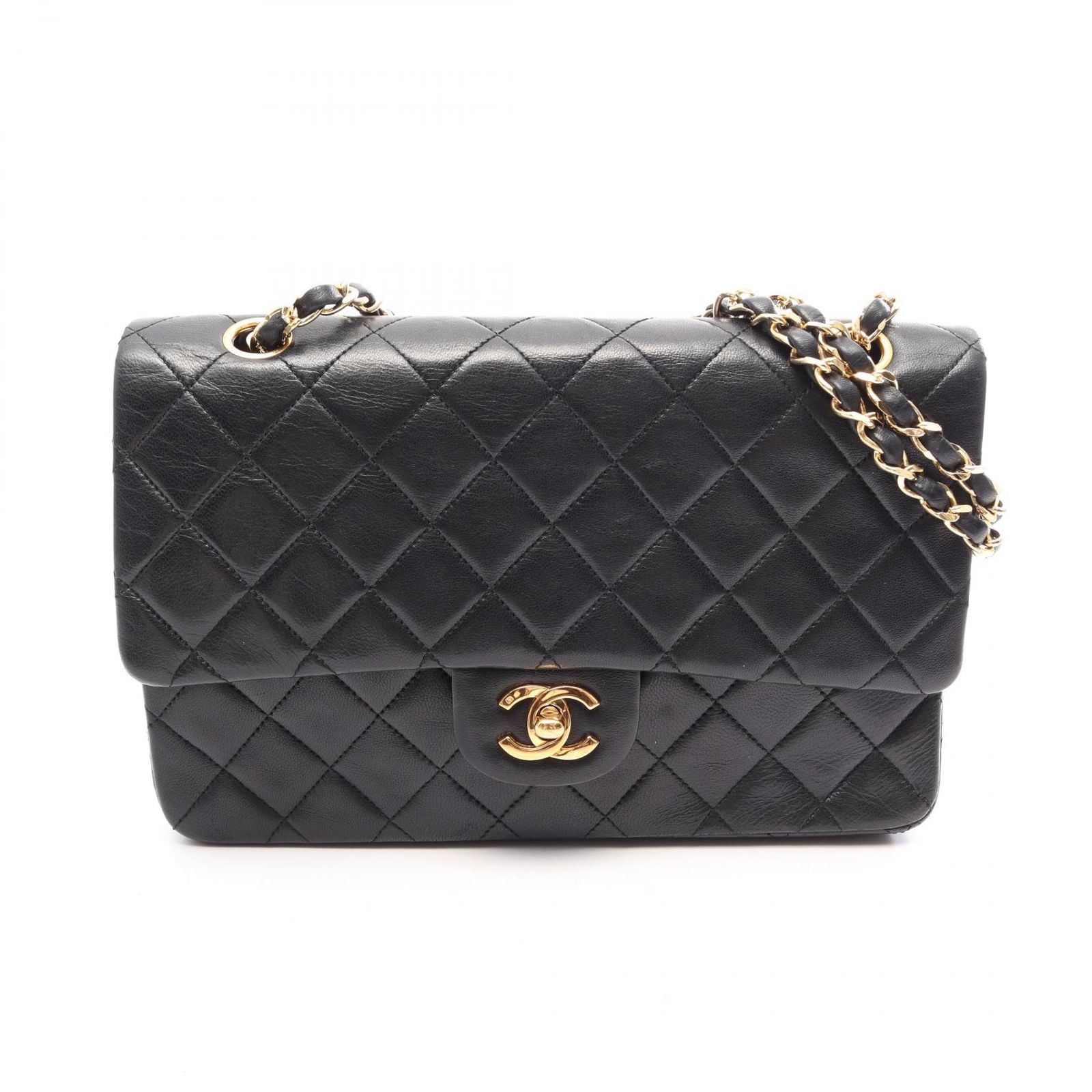 シャネル CHANEL ショルダーバッグ マトラッセ Wフラップ ブラック ラムスキン（羊革） マトラッセ ダブルフラップ チェーンショルダー レディース Used A