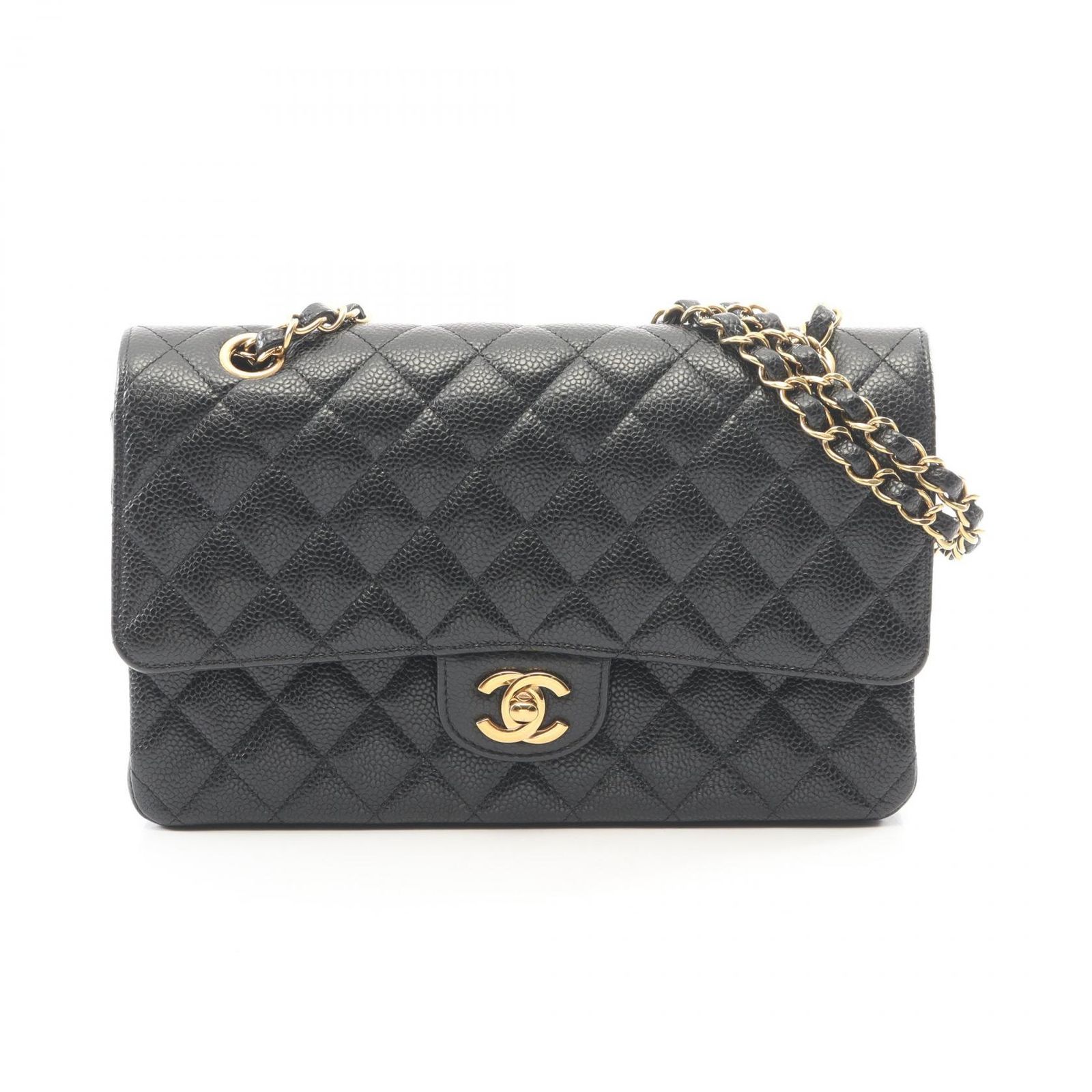 シャネル CHANEL ショルダーバッグ マトラッセ Wフラップ ブラック キャビアスキン(グレインドカーフ) マトラッセ ダブルフラップ チェーンショルダー レディース