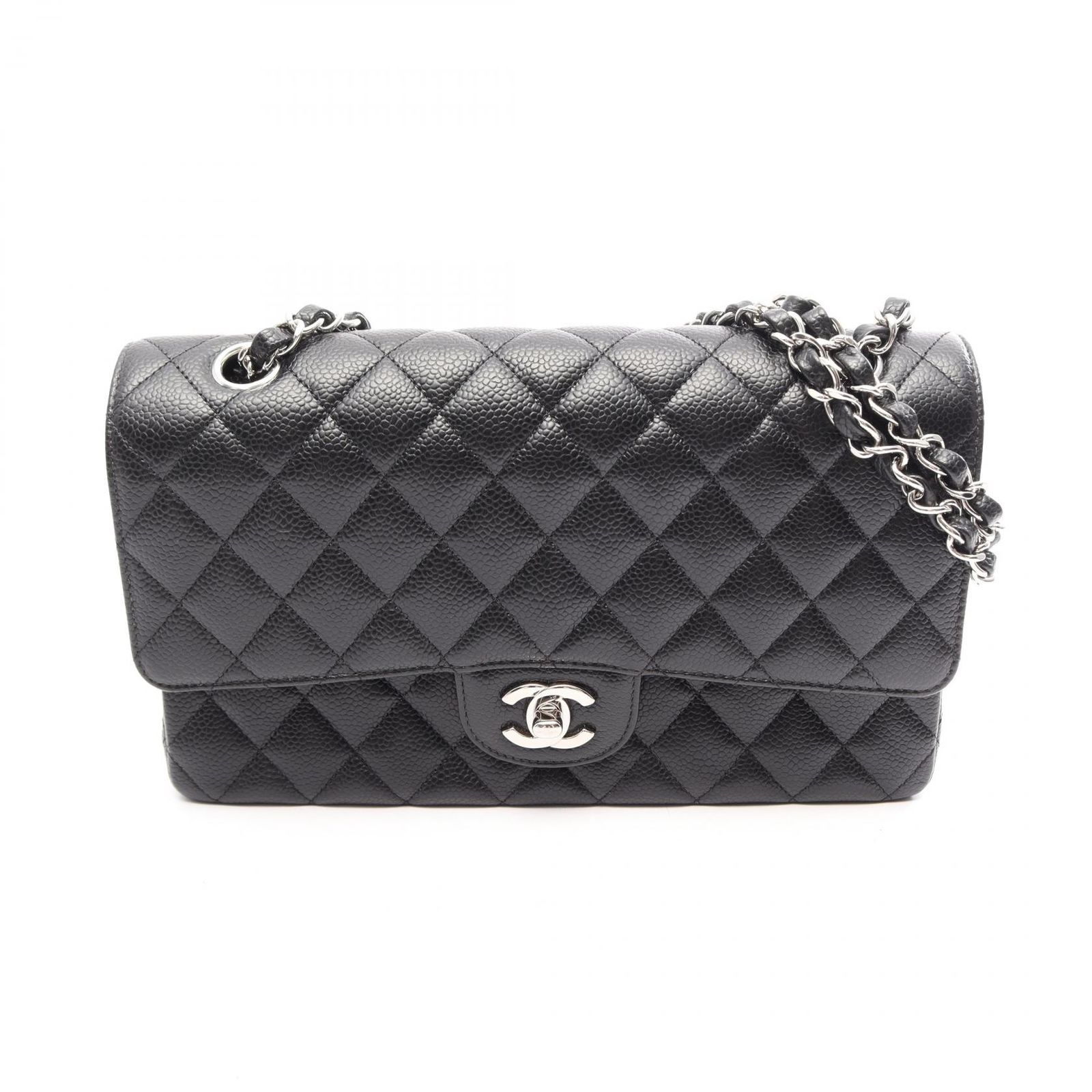 シャネル CHANEL ショルダーバッグ マトラッセ Wフラップ ブラック キャビアスキン(グレインドカーフ) マトラッセ ダブルフラップ チェーンショルダー レディース