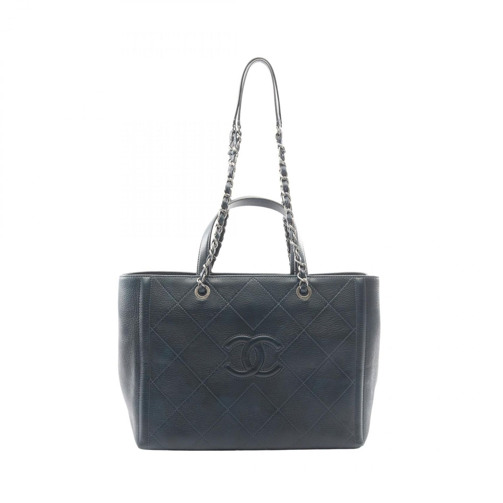 シャネル CHANEL ショルダーバッグ マトラッセ アンティークシルバー金具 2WAY ネイビー レザー マトラッセ 2wayチェーントート レディース Used B