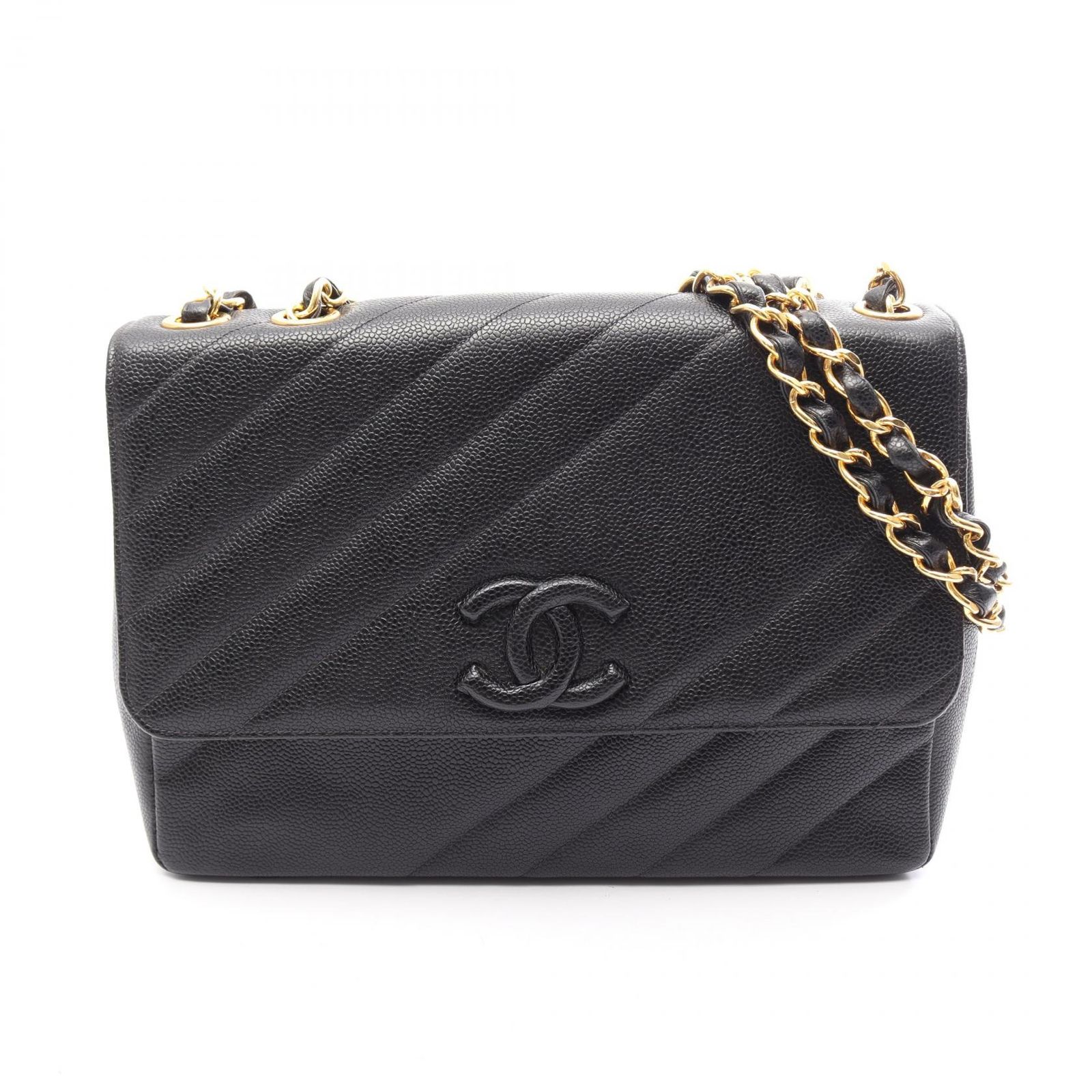シャネル CHANEL ショルダーバッグ バイアスステッチ ココマーク ブラック キャビアスキン(グレインドカーフ) バイアスステッチ チェーンショルダー レディース