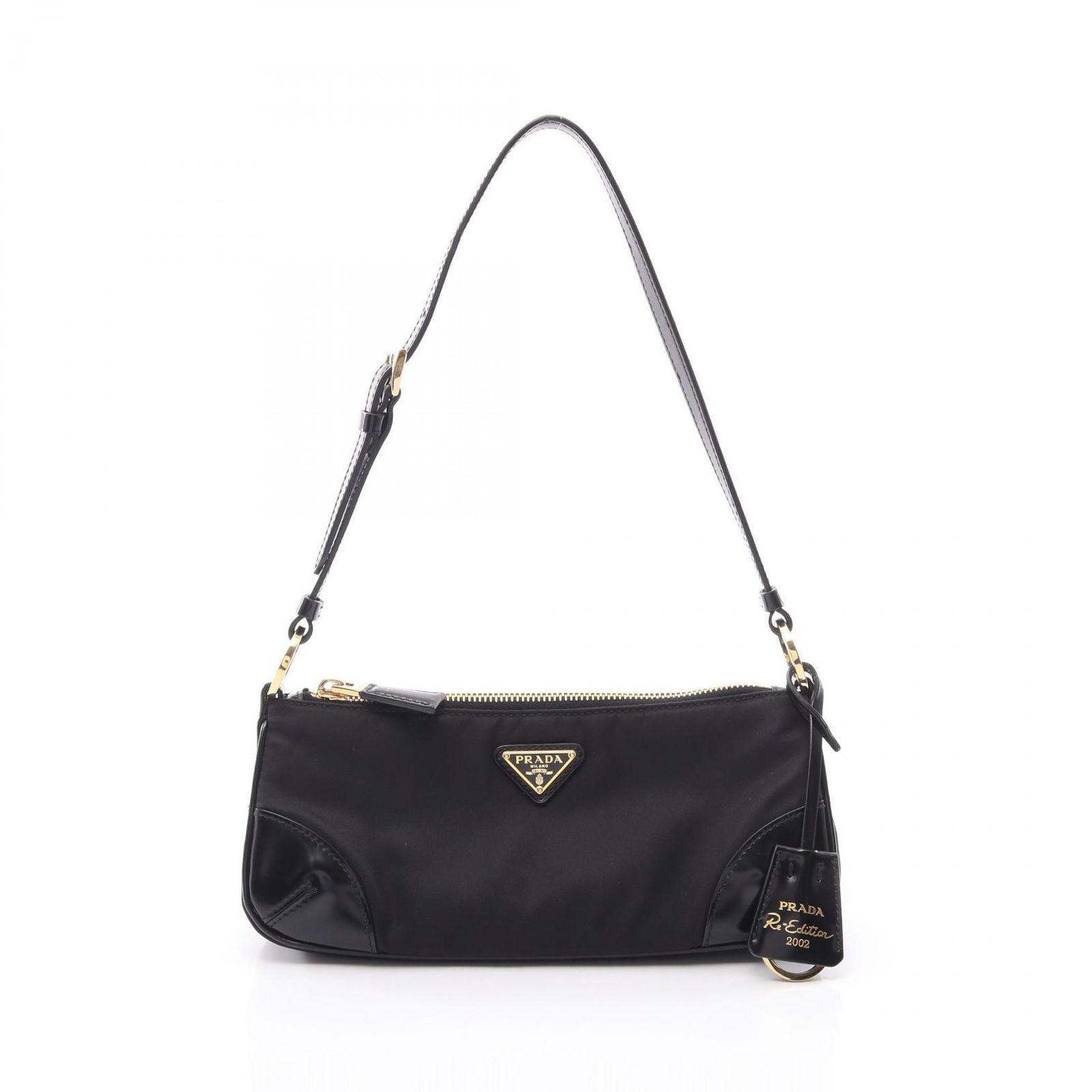 プラダ PRADA ショルダーバッグ Re-Edition 2002 ホーボーバッグ ブラック ナイロン レザー トライアングルロゴ ホーボーバッグ レディース Used A