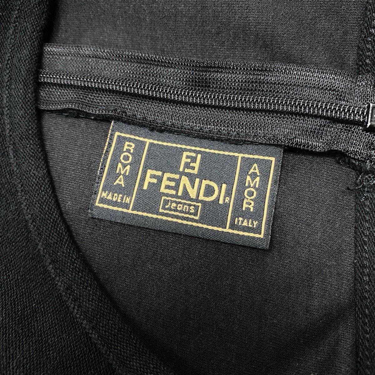 52g11 FENDI フェンディ 異素材切替 ドッキングワンピース ショートスリーブ サイズ42 ブラック レディースu02t