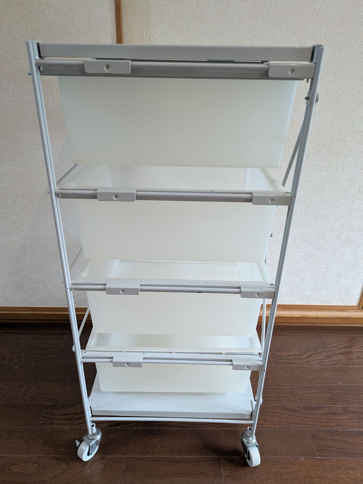 無印良品　スチールユニットシェルフ　キャスター付　引き出し4段　ライトグレー 無印良品 スチールユニットシェルフ キャスター付 引き出し4段 ライト