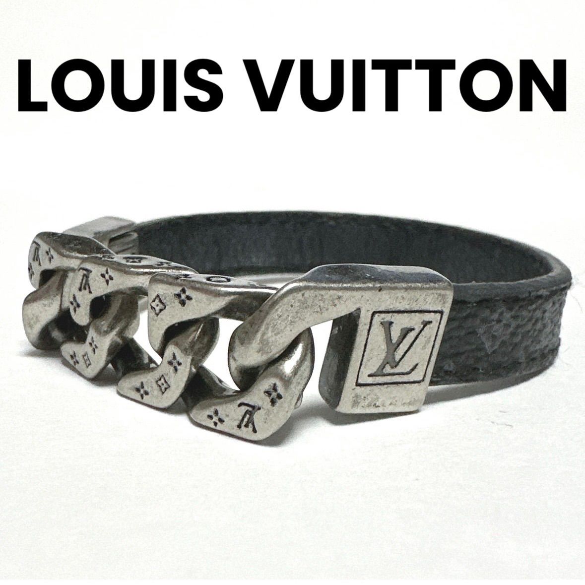ルイヴィトン　LOUIS VUITTON　ブレスレット　ブラスレ　モノチェーン　モノグラム　エクリプス　リバーシブル　M6552　BC0199　カーフレザー　メタル　ブラック　シルバー