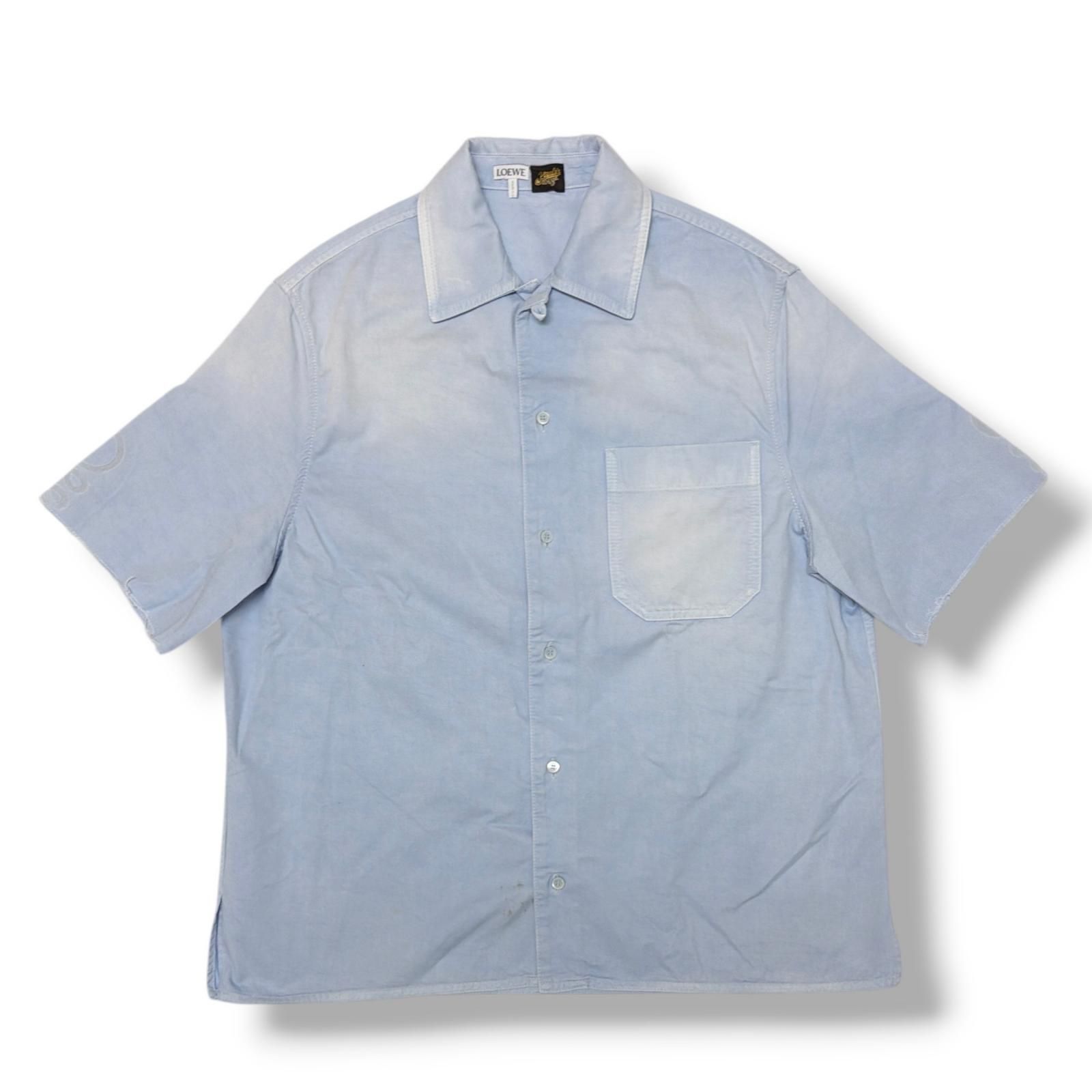 国内正規 LOEWE Anagram Short-Sleeve Shirt  アナグラム刺繡半袖シャツ ウォッシュド加工 ロエベ H616Y1DX04 ブルー 37 （3688M） 国内正規 LOEWE Anagram Short-Sleeve Shirt アナグラム刺繡半袖シャツ