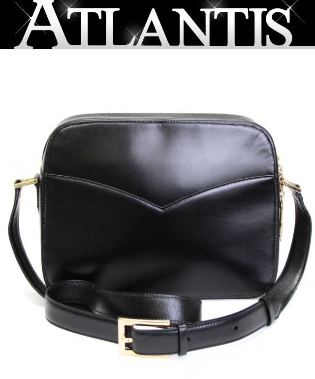 YVES SAINT LAURENT イヴサンローラン ヴィンテージ ショルダーバッグ レザー 黒 【75305】