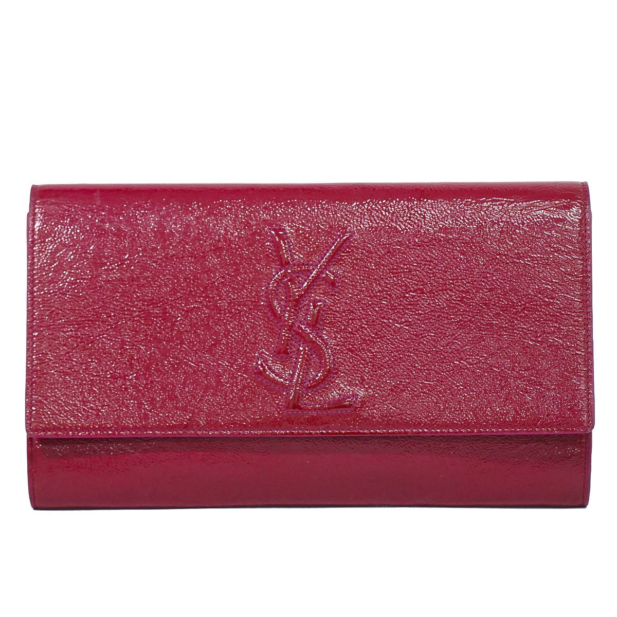 イヴサンローラン ベル・ド・ジュール クラッチバッグ パテントレザー レッド 本物 イヴ サンローラン YVES SAINT LAURENT YSL ベル ドゥ ジュール