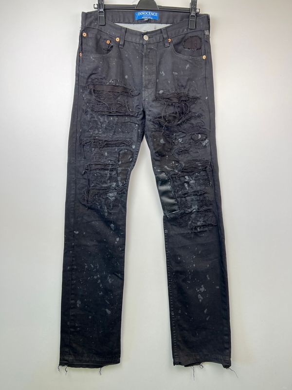 【中古品】 INNOCENCE NYC イノセンスニューヨーク LEATHER PATCH DENIM PANTS INLPDM01 レザーパッチ デニムパンツ ボトムス ジーンズ 【153-260710-kk-19-hon】