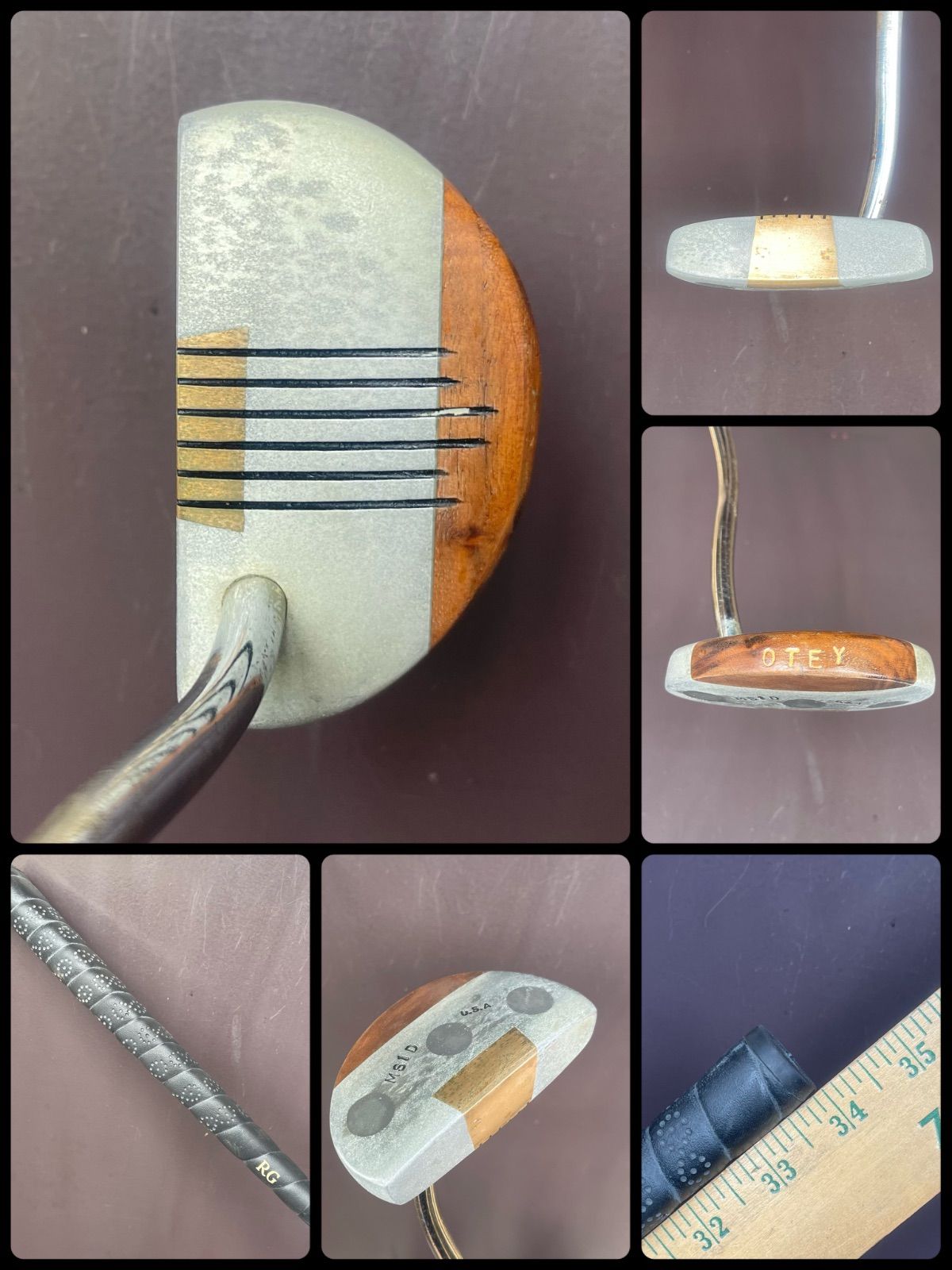 ★送料込み★110726-10★アンティーククラブ★OteyCrisman★1960頃のクラブ★HANDMADE★34インチ★パター★ ヒッコリーシャフト装着のパターです。 MS1Dモデルは、アルミと真鍮に木製素材をハイブリッドしたやさしい実戦用パターです。