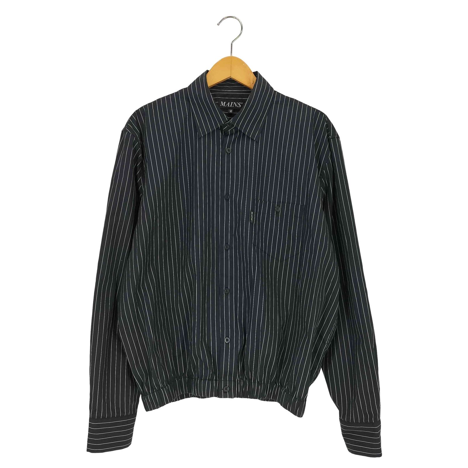 ユーズドフルギ USED古着 MAINS Black and White Pinstripe Long Sleeve Shirt with Elasticated Hem メンズ import:M