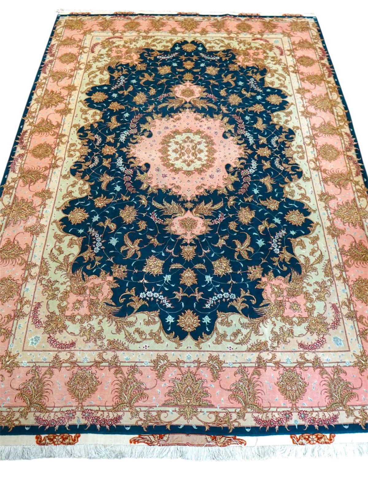 手織り ペルシャ絨毯 タブリーズ産 300×200cm コルクウール＆シルク
