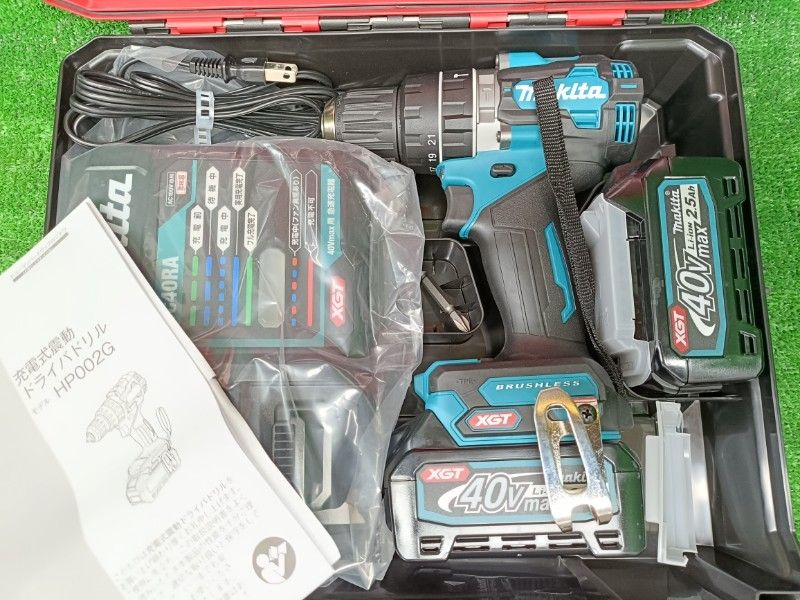 ◎マキタ(Makita) 充電式震動ドライバドリル 40Vmax2.5Ah バッテリ2本・充電器・ケース付 HP002GRDX 青 未使用長期保管品